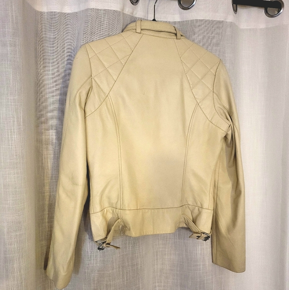 Billabong Leather Jacket in Cream - Picture 3 of 5
